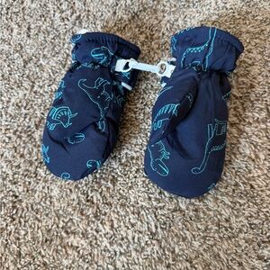 Kids Navy Dinosaur Mittens with Teal Print